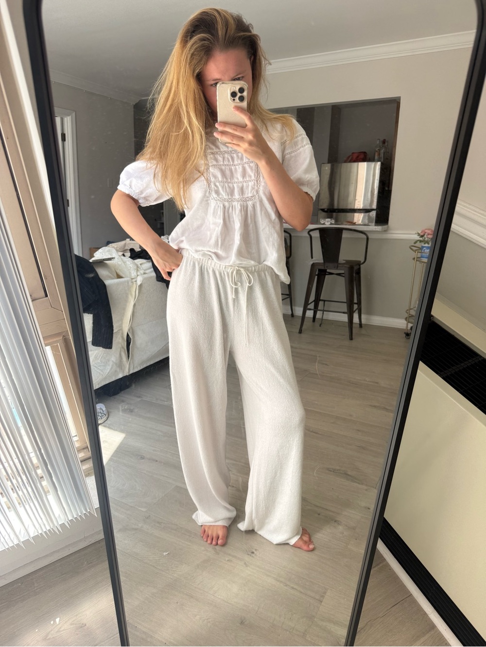 Zara White Wide Leg Lounge Pants
